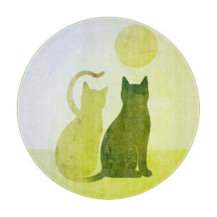 Green Cats Sunset Wüste Round Cutting Board Schneidebrett