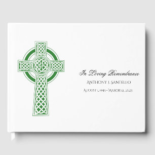 Green Celtic Cross Irish Memorial Beerdigung Gästebuch