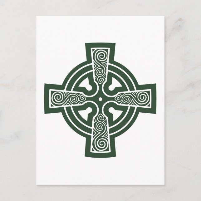 Green Celtic Cross mit Triskele Gravur Postkarte (Vorderseite)