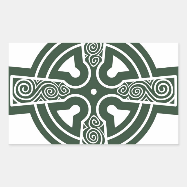Green Celtic Cross mit Triskele Gravur Rechteckiger Aufkleber (Vorderseite)