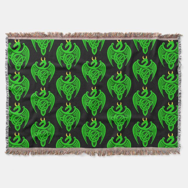 Green Celtic Dragon Throw Blanket Decke (Vorderseite)