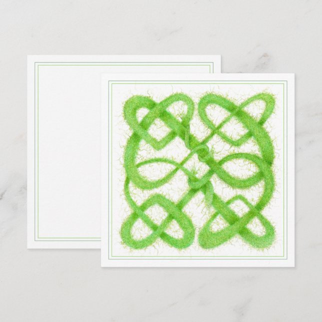 GREEN CELTIC KNOT 5,25" Square Flat Card Karte (Vorne/Hinten)