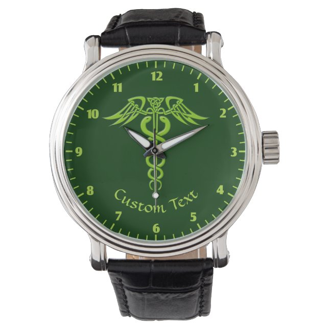 Green Celtic Knot Caduceus Armbanduhr (Vorderseite)