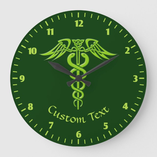 Green Celtic Knot Caduceus Große Wanduhr (Vorderseite)