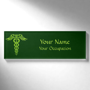 Green Celtic Knot Caduceus Namenschild