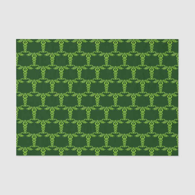 Green Celtic Knot Caduceus Seidenpapier (Vorderseite)