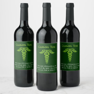 Green Celtic Knot Caduceus Weinetikett