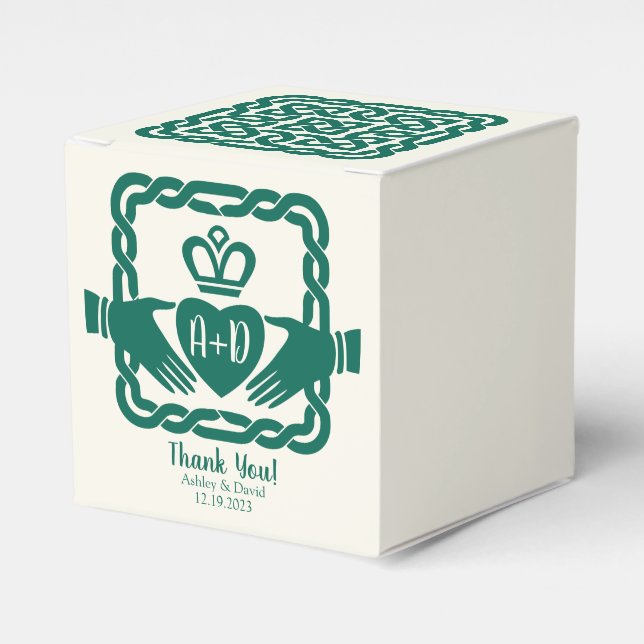 Green Celtic Knot Claddagh Irish Wedding Vielen Da Geschenkschachtel (Vorderseite)