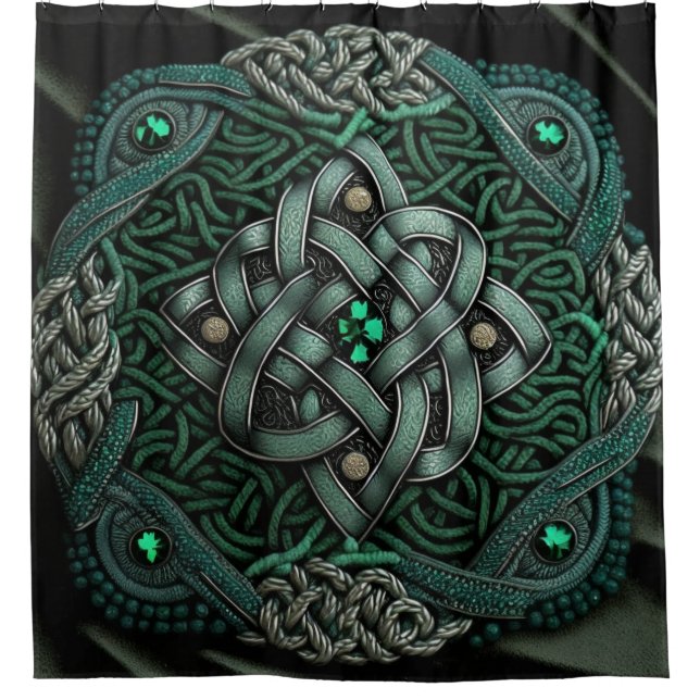 Green Celtic Knot Irish Duschvorhang (Vorderseite)