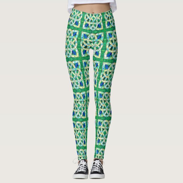 Green Celtic Knot Stone Mosaik Leggings (Vorderseite)