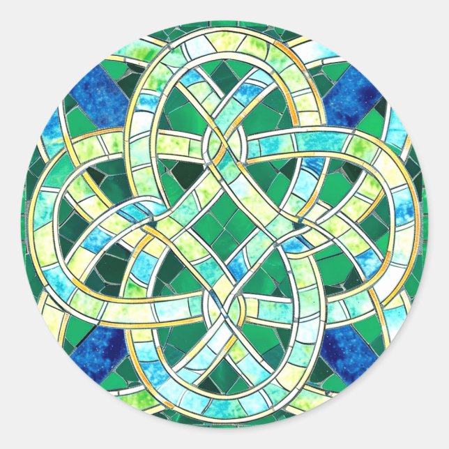 Green Celtic Knot Stone Mosaik Runder Aufkleber (Vorderseite)