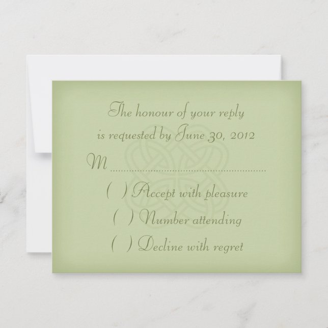 Green Celtic Knot Wedding RSVP Card Karte (Vorderseite)