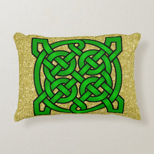 Green Celtic Knots Gold Imitats Glitzer Zierkissen