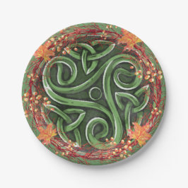 Green Celtic Triskelion Mabon Harvest Party Pappteller