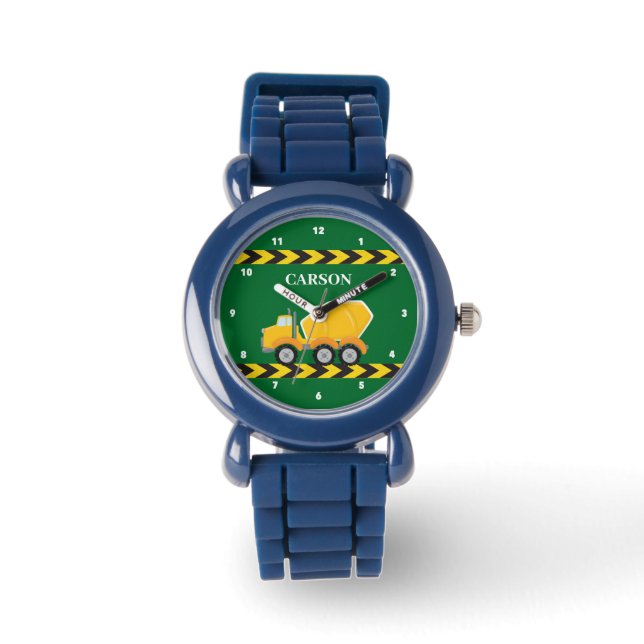 Green Cement Mixer Truck Custom Boys Name Kids Armbanduhr (Vorderseite)