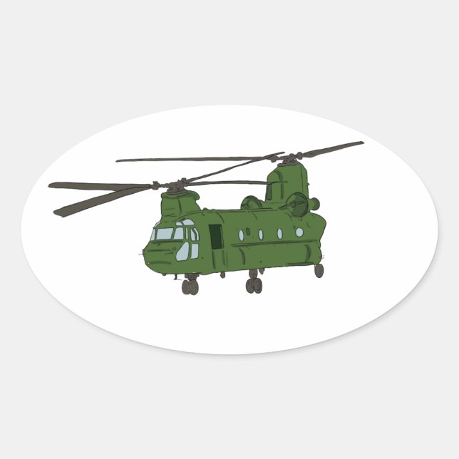 Green CH-47 Chinook Militärhubschrauber Ovaler Aufkleber (Vorderseite)
