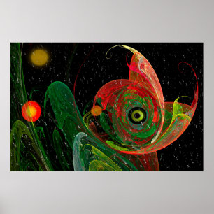 Green Chameleon Fraktal Art Poster
