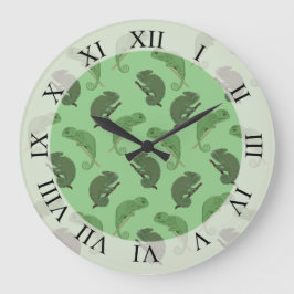 Green Chameleons Lizard Art Große Wanduhr
