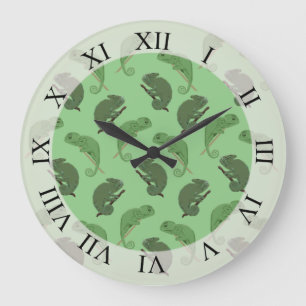 Green Chameleons Lizard Art Große Wanduhr
