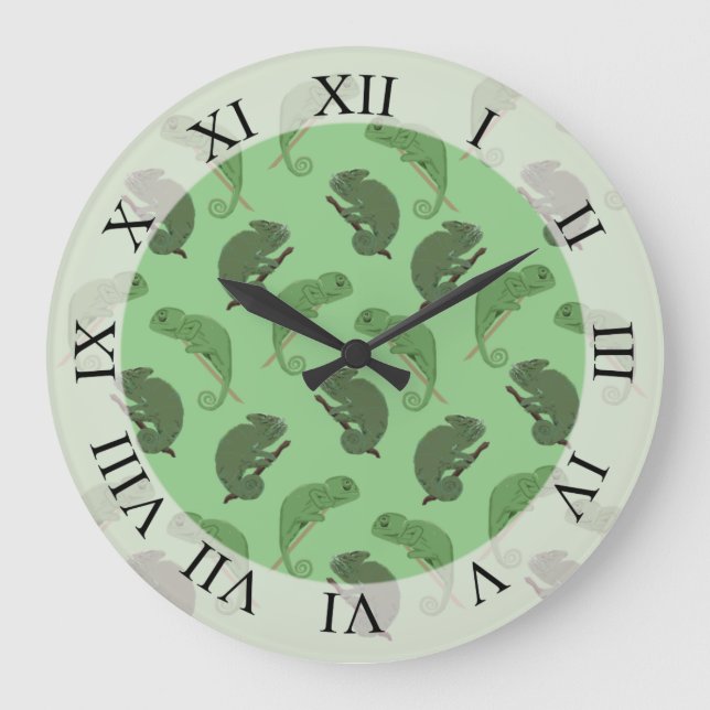Green Chameleons Lizard Art Große Wanduhr (Vorderseite)