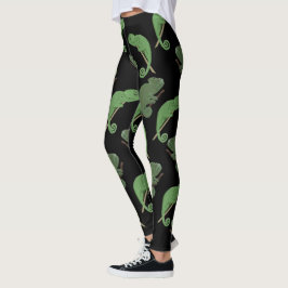 Green Chameleons Lizard Art  Leggings