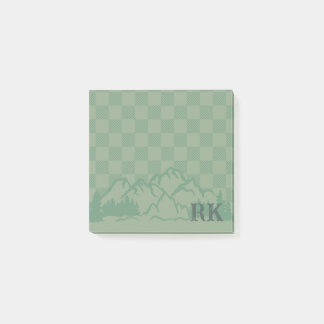 Green Check Pattern Rustic Mountains Monogram Post-it Klebezettel