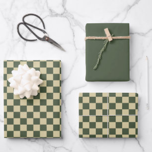 Green Checked Geschenkpapier Set