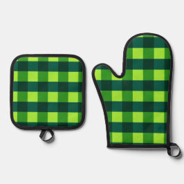 Green Checked Gingham Ofenhandschuh & Topflappen-Set