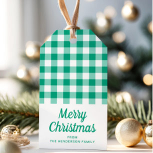 Green Checked Gingham Script Weihnachten Geschenkanhänger