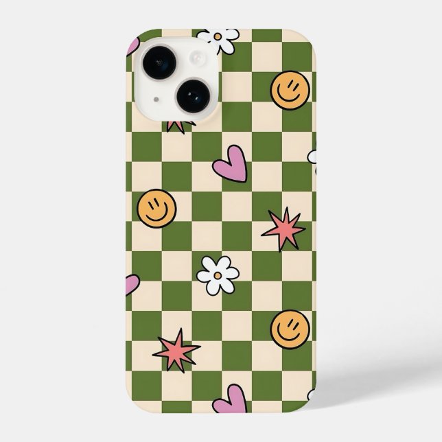 Green Checkerboard Aesthetic Phone Case iPhone 14 Hülle (Rückseite)