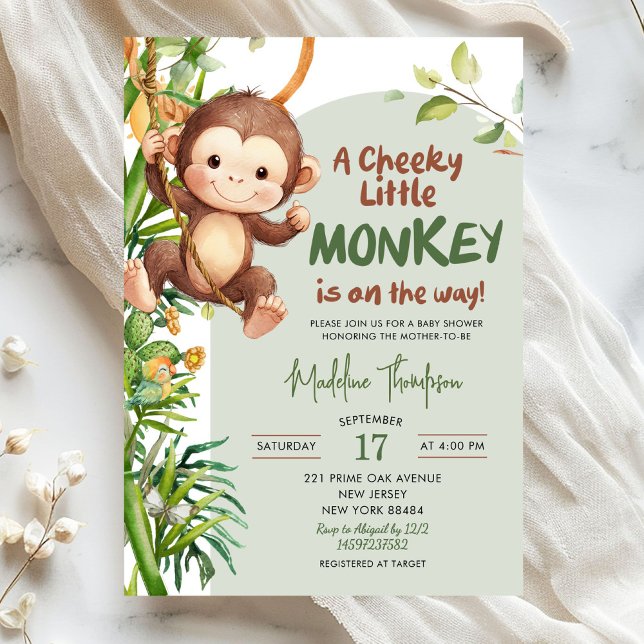 Green Cheeky Little Monkey on the way Baby Shower Einladung (Von Creator hochgeladen)