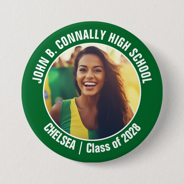 Green Cheerleader Foto High School Spirit Button (Vorderseite)