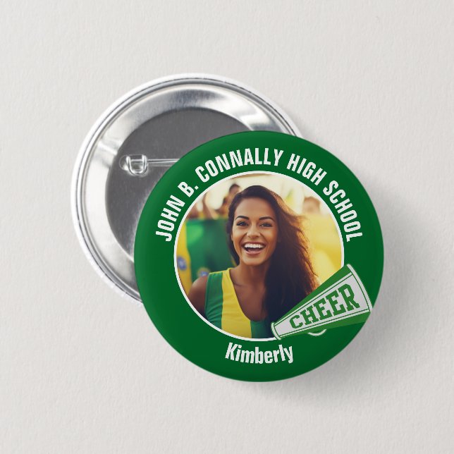 Green Cheerleader Foto High School Spirit Cheerlea Button (Vorne & Hinten)