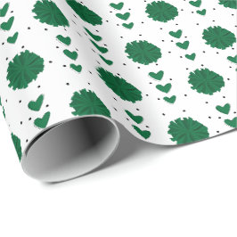 Green Cheerleader Pom Poms & Hearts Muster Geschenkpapier