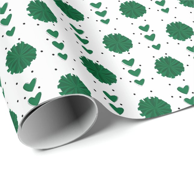 Green Cheerleader Pom Poms & Hearts Muster Geschenkpapier (Rolleneckpunkt)