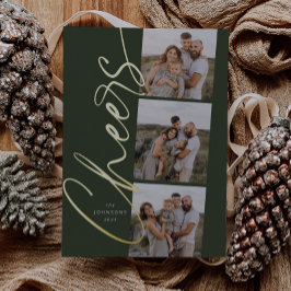 Green Cheers Modern Elegante Script Weihnachten Folien Feiertagskarte
