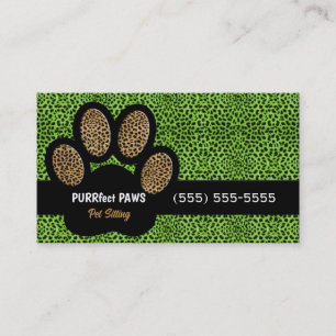 Green Cheetah Print Custom Paw Pet Sitter Visitenkarte