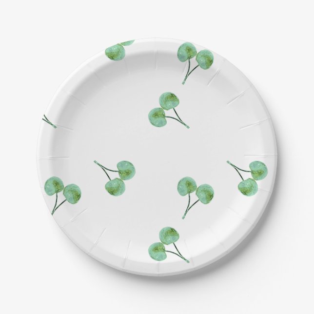 Green Cherry Muster Pappteller (Vorderseite)