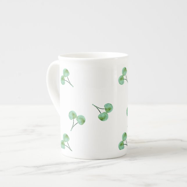 Green Cherry Muster Prozellantasse (Vorderseite Links)