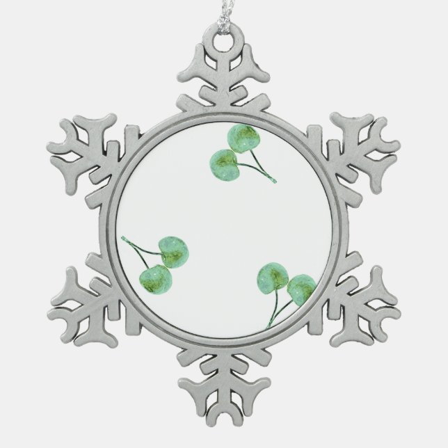 Green Cherry Muster Schneeflocken Zinn-Ornament (Vorderseite)