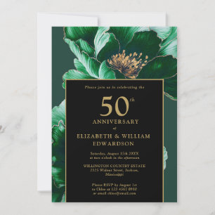 Green Chic Blumenschwarz und Gold 50 Jahre alt Einladung