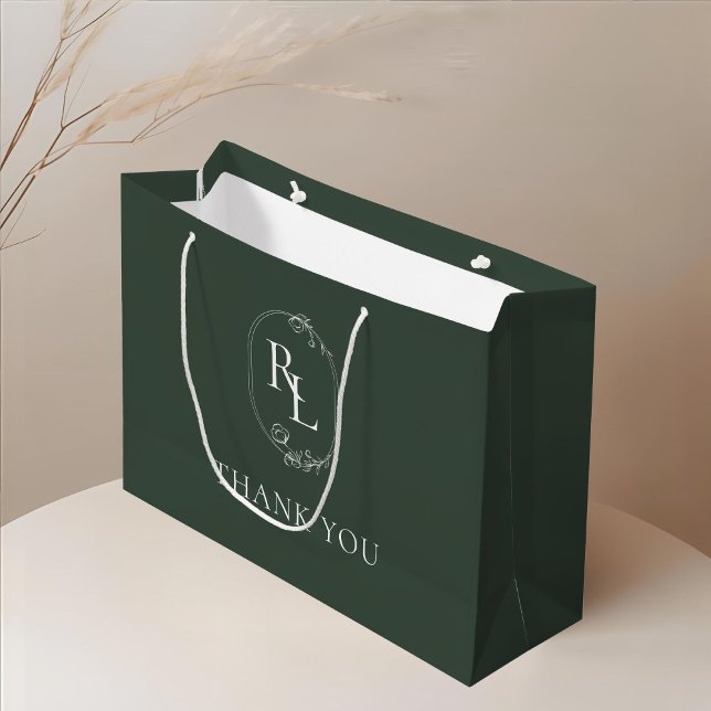 Green | Chic Floral Monogram Wedding Vielen Dank Große Geschenktüte (Von Creator hochgeladen)