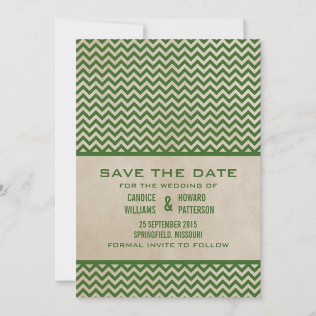 Green Chic Zickzack Save the Date einladen (Vorderseite)