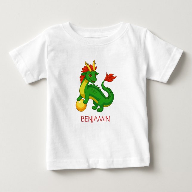Green Chinese Dragon Custom Name Baby T-shirt (Vorderseite)
