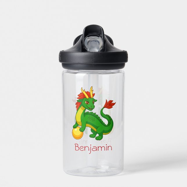 Green Chinese Dragon Individuelle Name Trinkflasche (Vorne)
