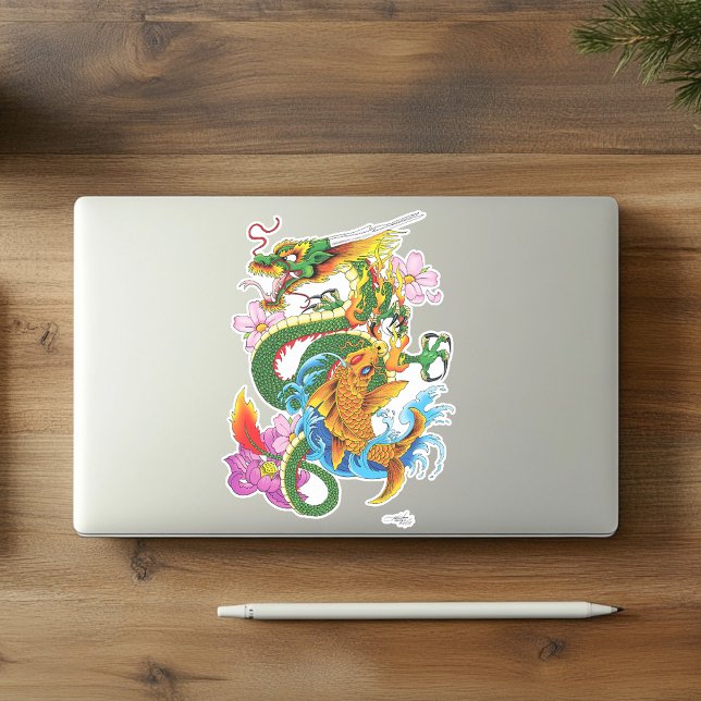 Green Chinese Dragon Koi Aufkleber (Von Creator hochgeladen)