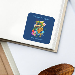 Green Chinese Dragon Koi Buchzeichen Quadratischer Aufkleber