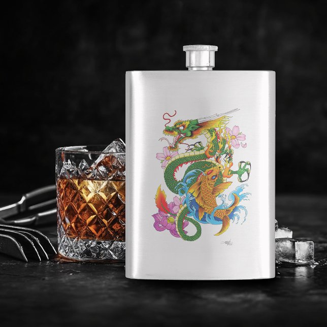 Green Chinese Dragon Koi Flachmann (Von Creator hochgeladen)