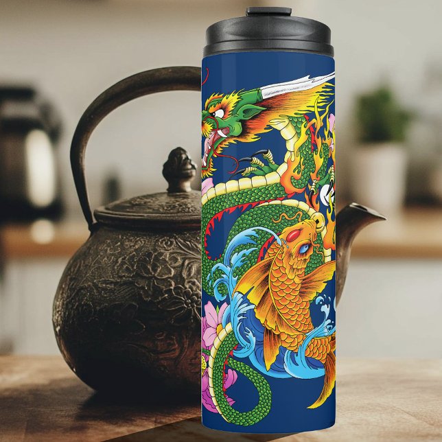 Green Chinese Dragon Koi Thermosbecher (Von Creator hochgeladen)
