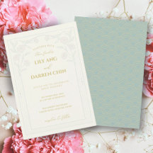 GREEN CHINOISERIE SAGE GREEN WEDING INVITATION